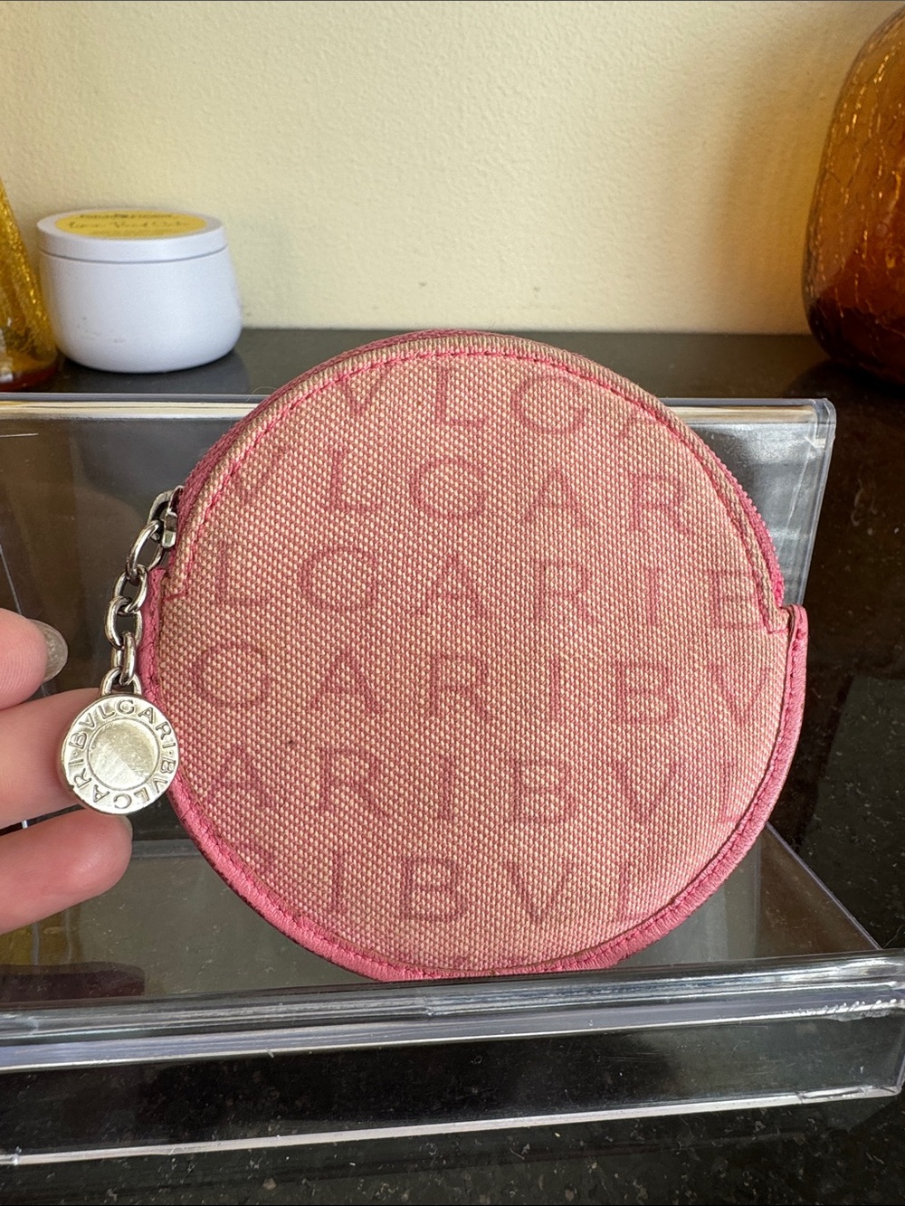 Vintage BVLGARI Logomania Canvas Round Coin Purse